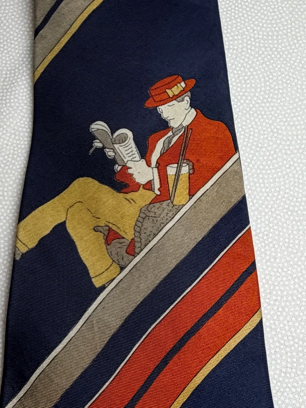 Vintage 1970’s Gino Pompeii 100% Silk Tie Novelty Man Reading Handmade In Italy